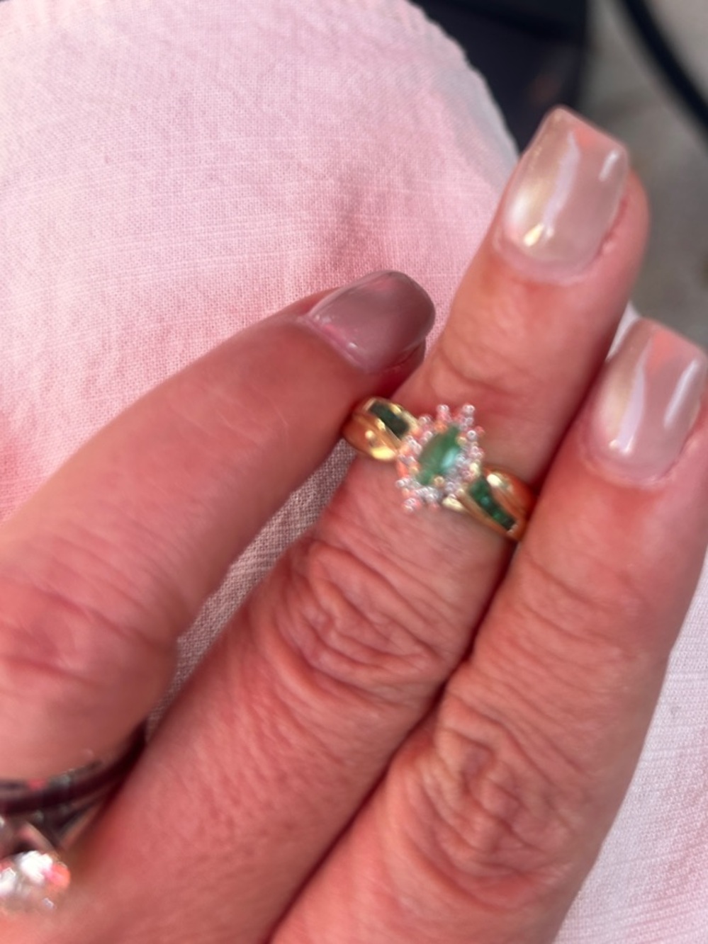 Gold 10k Solitaire Ring with Emerald and Diamonds - Women Jewelry